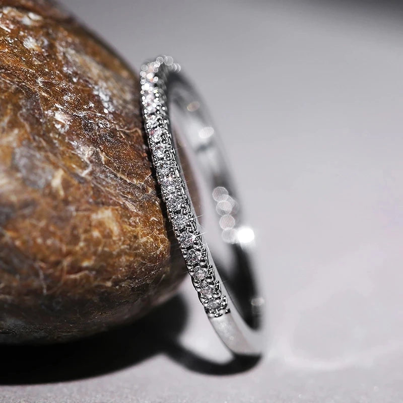 Sterling Silver Crystal Engagement Ring For Women Dainty Bridal Jewelry Gift For Brides To Be