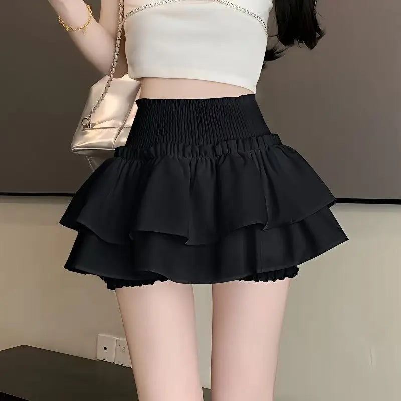 Japanese Y2k Cute Ruffled Plaid Skirt Subculture White Lace Cake Skirts Preppy Casual New Women Princess Puffy Skirts Mini Skirt