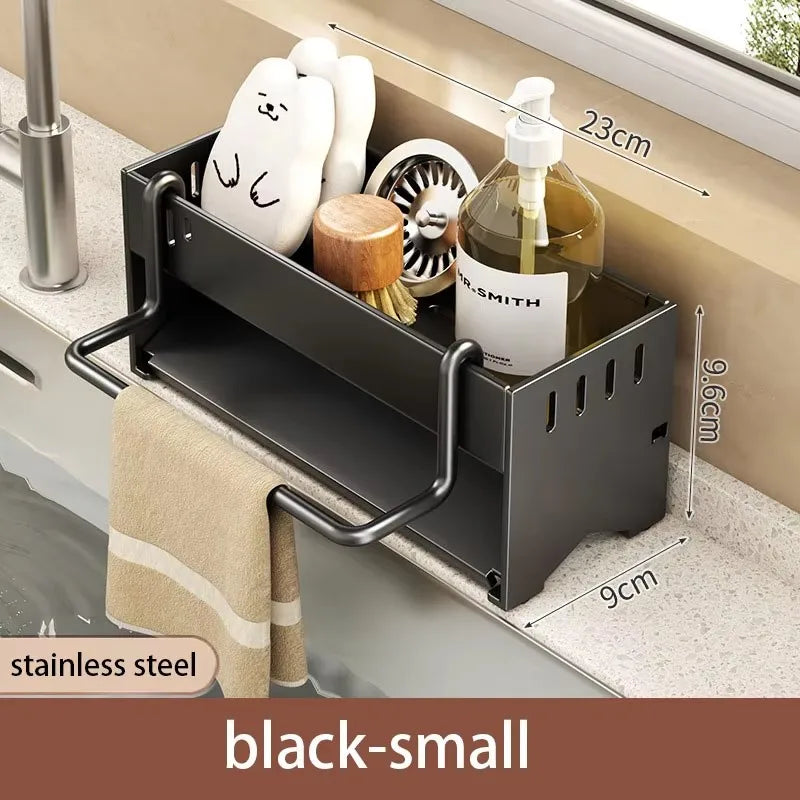 Estante de Esponja de Acero Inoxidable para Cocina, Estante de Drenaje para Trapos de Fregadero Doméstico, Estante de Almacenamiento Multifuncional para Estropajos y Bolas de Acero