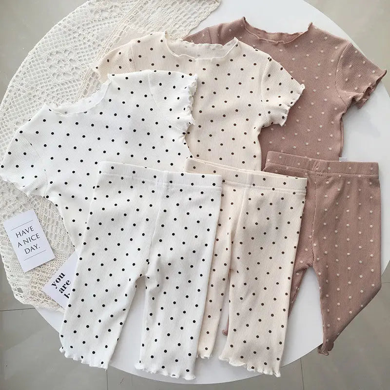 Summer Fashion New Short Sleeve Round Neck Flower Printed T-shirt Top+Pants 2 Piece Set Kids Casual Home Clothes