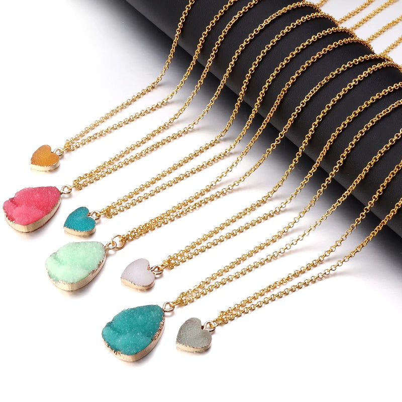 1 Pcs Romantic Colored Love Heart Resin Pendant Stainless Steel Chain Combination Of Temperament Peach Heart Necklace