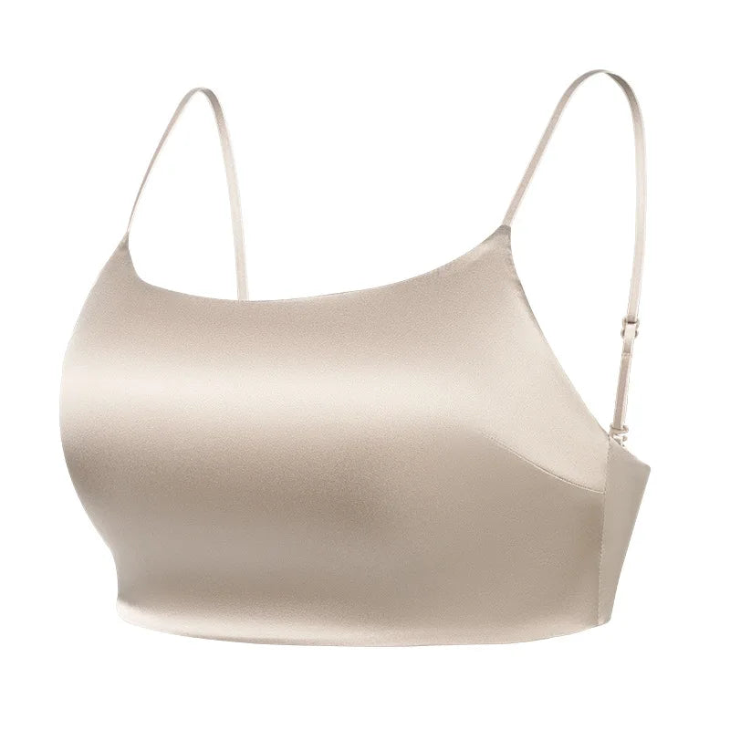 Birdtree 19MM 93% Silk 7% Spandex Solid Bra,Women Satin 3/4 Cup U-shaped Back Soft Breathable Sling Underwear A59124JF