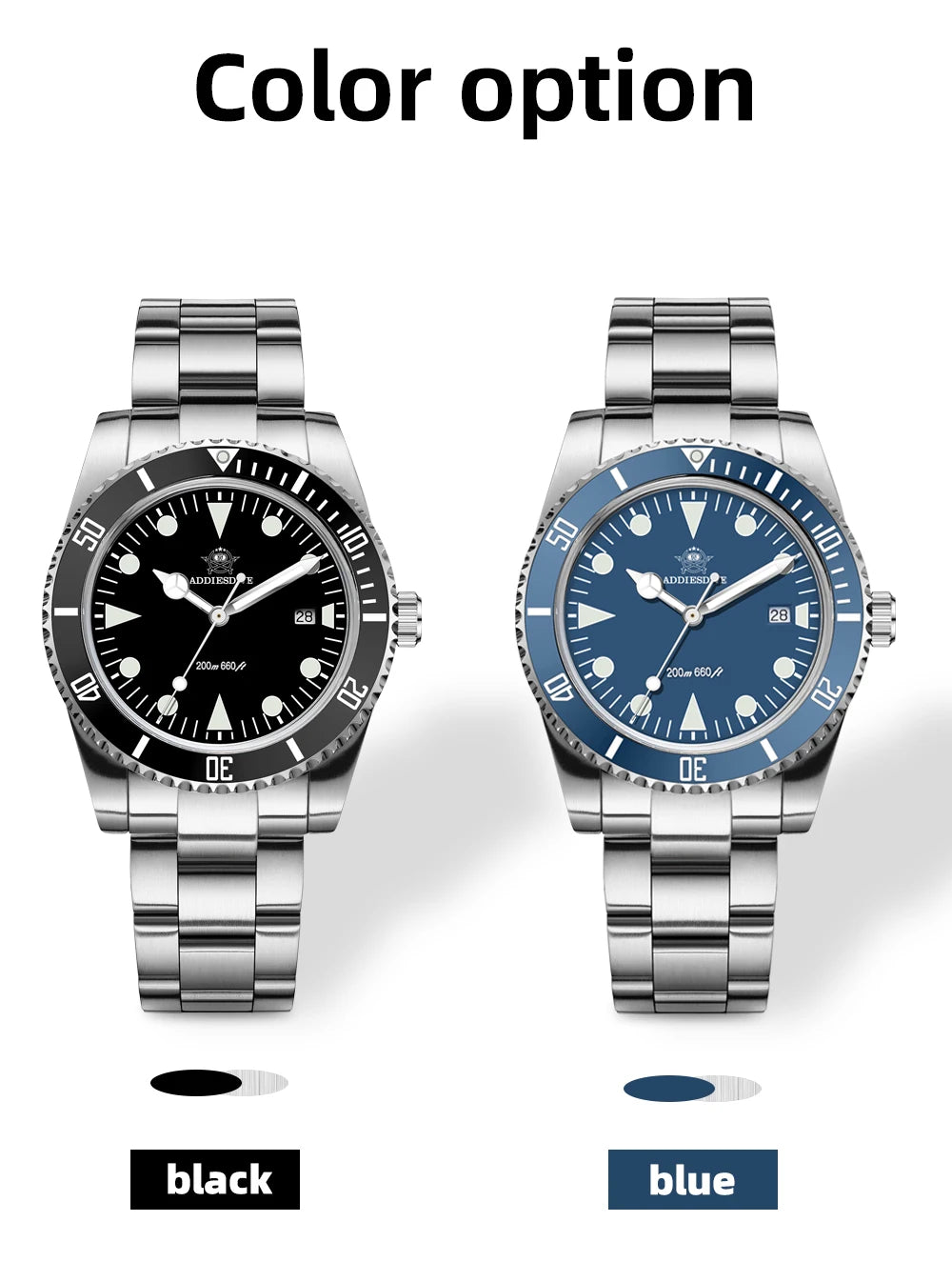 ADDIESDIVE Men's Diving Watch Stainless Steel Ceramic Bezel Quartz Watch Men's BGW9 Luminous 200m Waterproof  Men's Watch