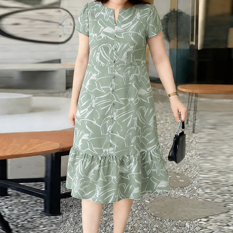 ZANZEA Women's Floral Printing Midi Dress V-Neck Short Sleeve Ruffled Hem Long Dress Summer Casual Daily Wear Robes Femme 3XL
