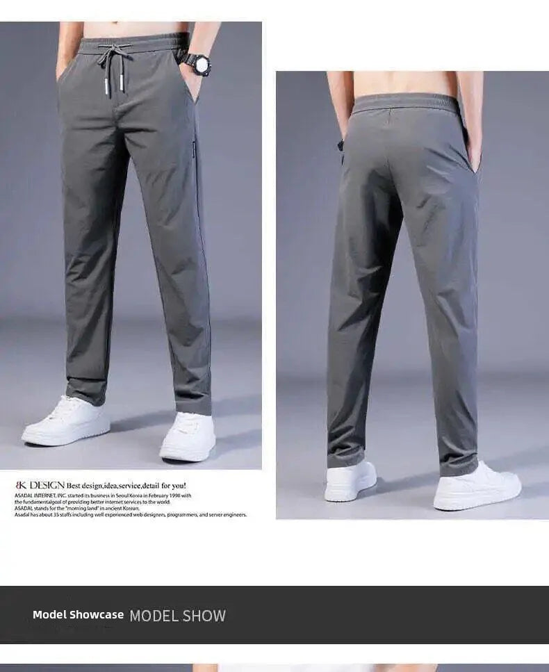 Summer Casual Ice Silk Pants Men's Trendy Large Size Long Trousers Korean Style Thin Straight Loose Sports Pants Quick Dry