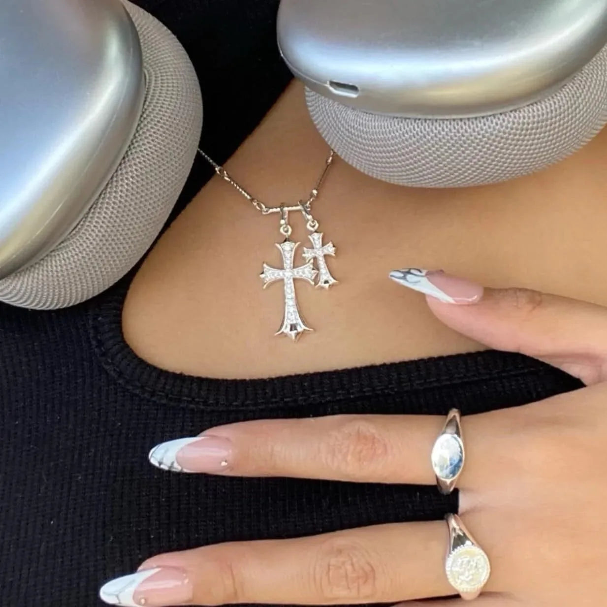 Cross Necklace K Gold Plated Double Cross Pendant With Diamond Accent Chain For Women Elegant Religious Gift