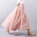 New In 2026 Spring Summer Woman Cotton Linen Midi Skirt Solid Color Loose Flared Pleated A-line Skirt Female Sweet Elegant Skirt