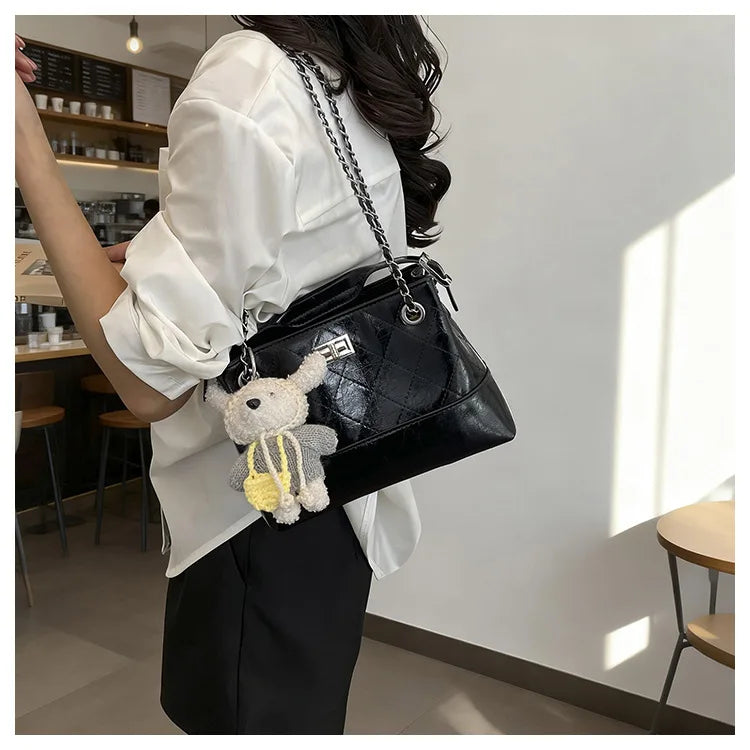 Korean Style Casual Women's Large Capacity Simple Tote Bag Fashion Trendy Underarm Leisure Handbag Daily Match PU Material