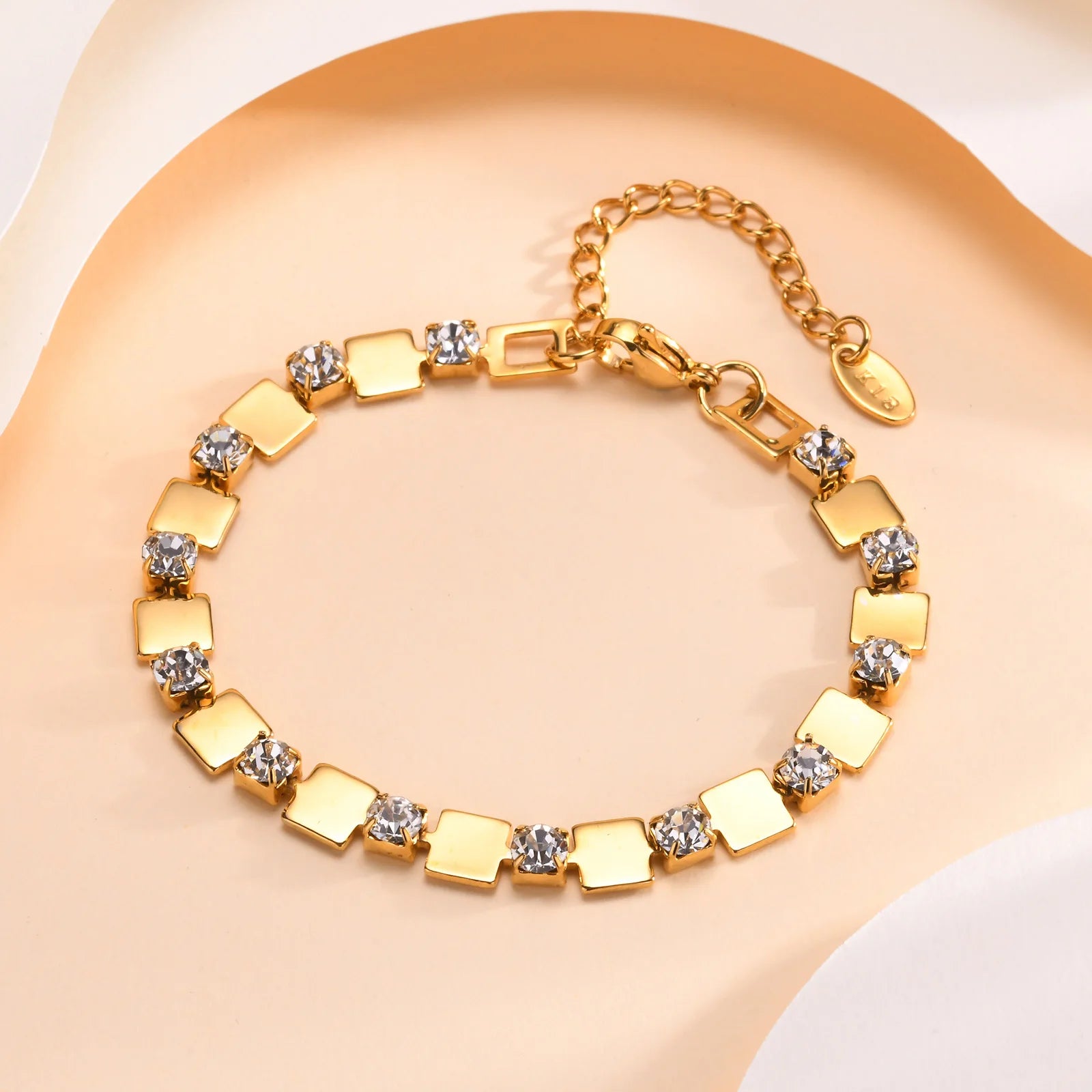 Zirconia Cross Bracelet For Women'S, Stainless Steel 18K Gold Plated Non Tarnish Stylish