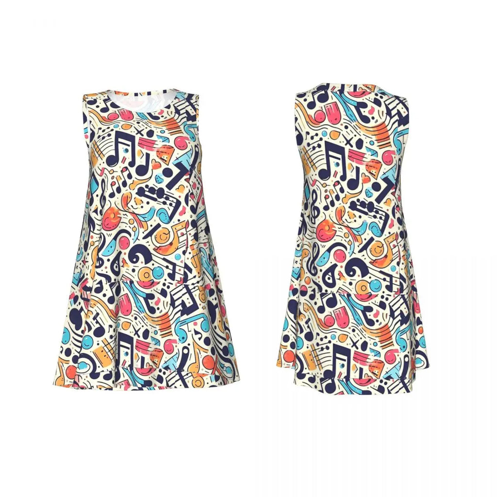 Music Note Colour Style Dress Boho Dresses Spring Aesthetic Oversized Tank Dress New Arrival Female Printed Vestido