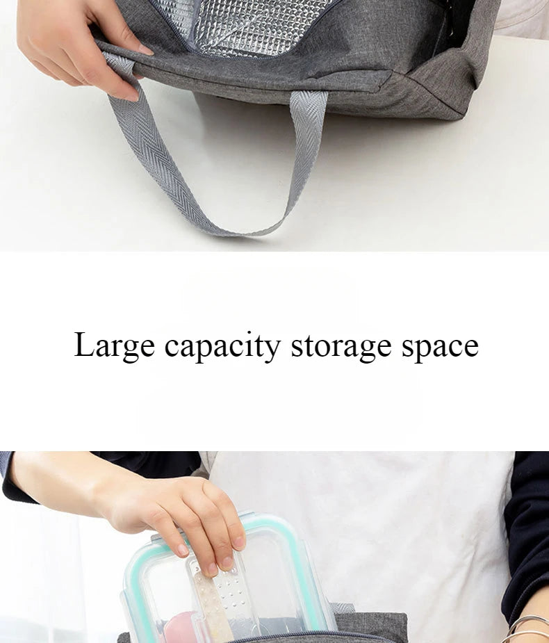 Double pockets Portable lunch bag lunch box insulated canvas tote bag school lunch portable dinner box picnic food storage