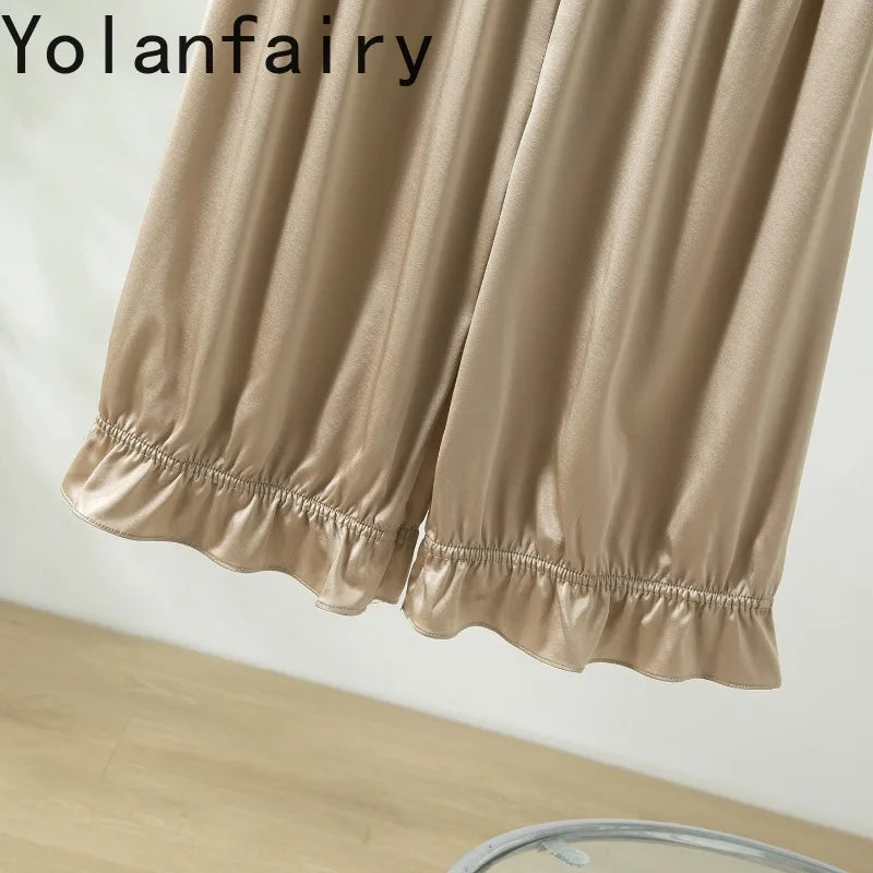 YOLANFAIRY 93% Real Mulberry Silk Pajamas for Woman 2026 Spring Summer High-end Sets Woman 2 Piece Short Sleeve Pijamas De Mujer