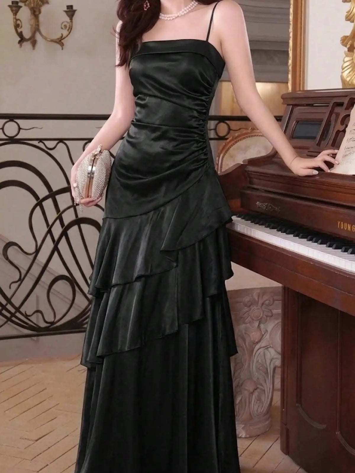 Women's Ruffles Elegant Romantic Spaghetti Straps Dresses Prom Gown Princess Graduation Party Sling DressFestival Formal Clothes