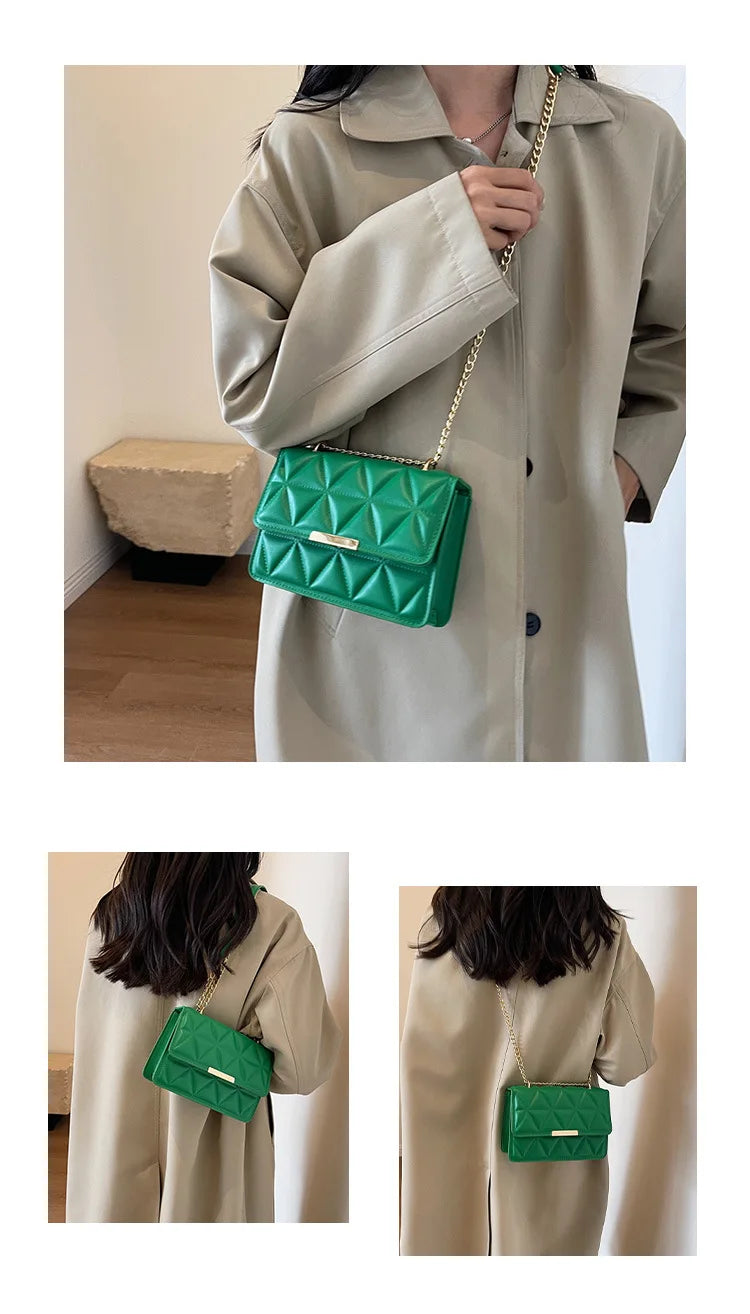 Women Quilted Chain Crossbody Bag Fashion Small Square Shoulder Purse Multi Color Casual Daily Handbag