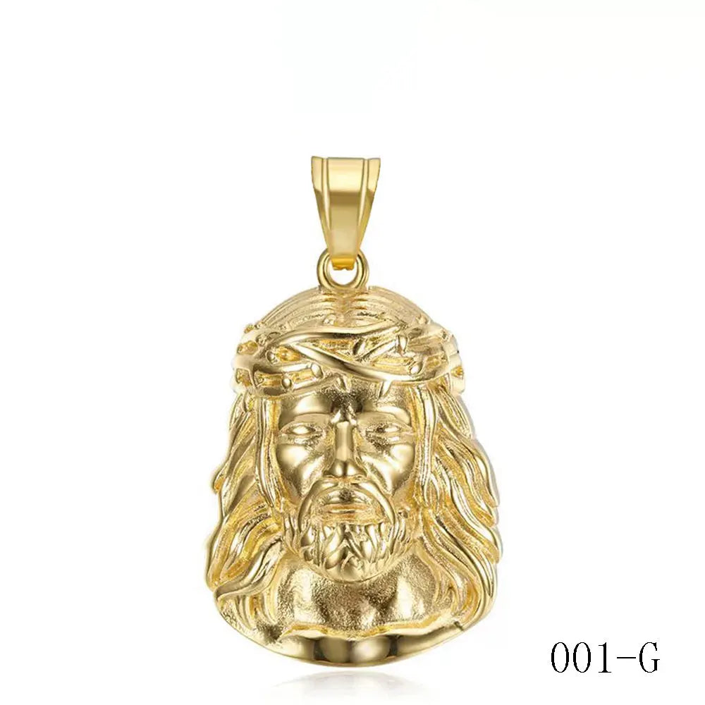 Stainless Steel Titanium God Jesus Human Head Gold Plated Portrait Pendant Necklace with 3mm Chain For Men Women Hip Hop Jewelry