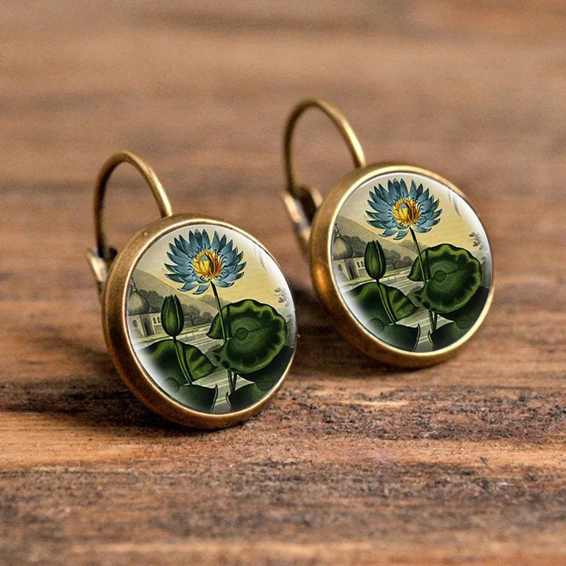 Hot Selling Pop Jewelry Dome Glass Alloy Earrings Flower Painting Noble Fashion