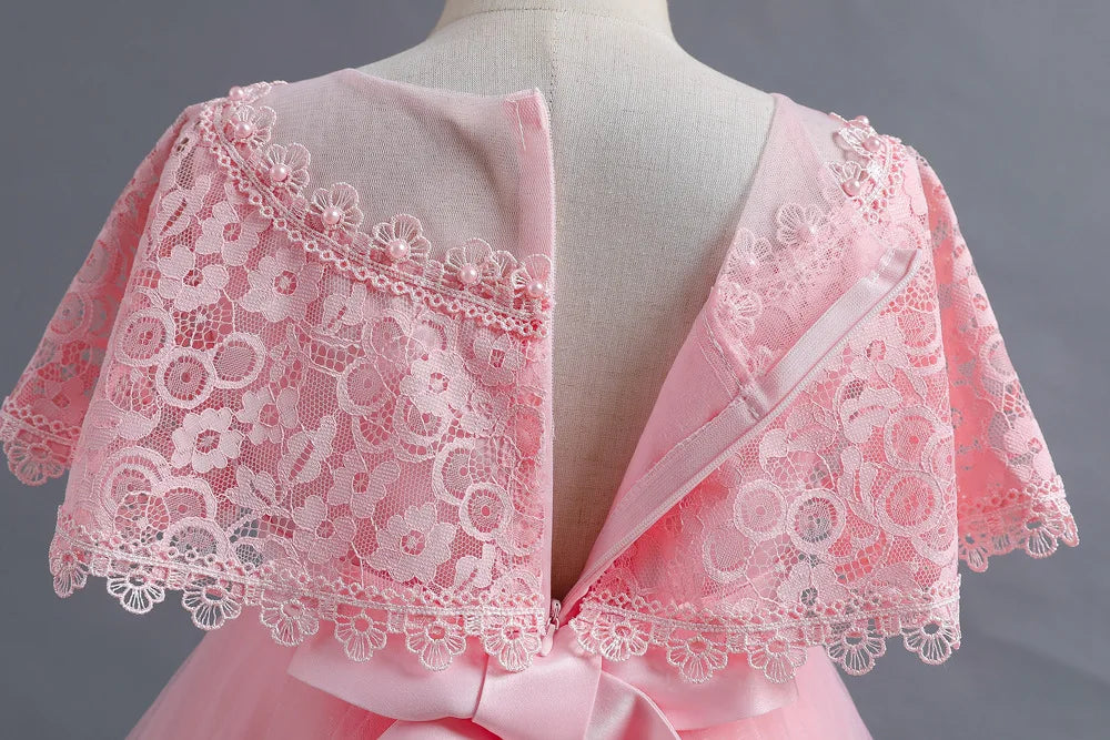 Criss-Cross Lace Girl Bridesmaid Dresses For Christmas White Kid's Party Dress Beading Tulle Children's Ceremony Evening Frocks