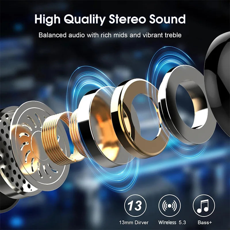 T6 Wireless Earbuds Bluetooth 5.3 ANC Active Noise Cancelling Headphones 48H Playtime IPX7 Waterproof HiFi Deep Bass in-Ear Sport Earphones with HD Mic for iPhone Samsung Android.
