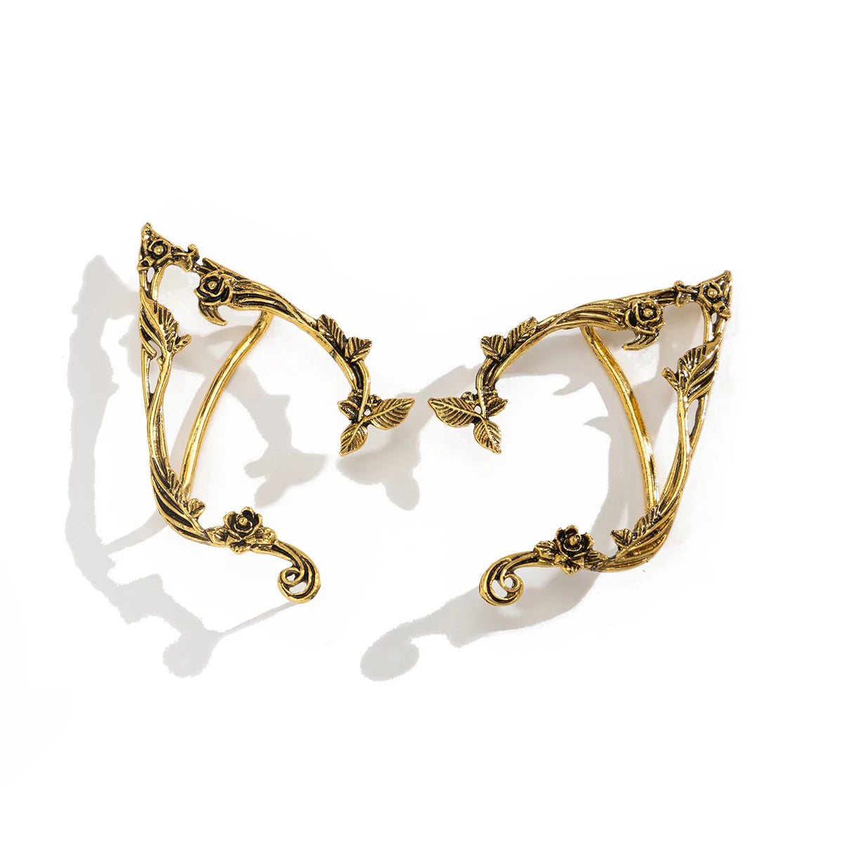 Purui Popular Gold Color Elf Flower Leaf Ear Clip Cute Jewelry Accessory Fairy Piercing Earrings Wedding Girls Jewelry Gifts New