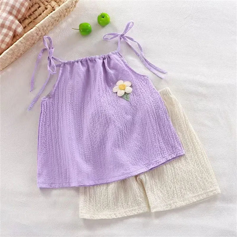 Korean Floral Vest & Shorts Two-Piece Set for Girls