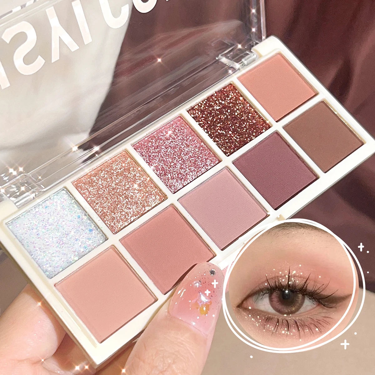 10-color eyeshadow palette matte, soft milk tea tone, soft, low saturation natural makeup, daily contouring makeup
