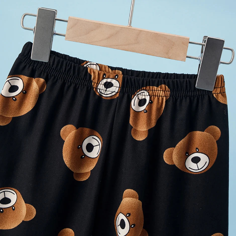 Children's Bear Print 2-Piece Short Sleeve Shorts Set - Unisex