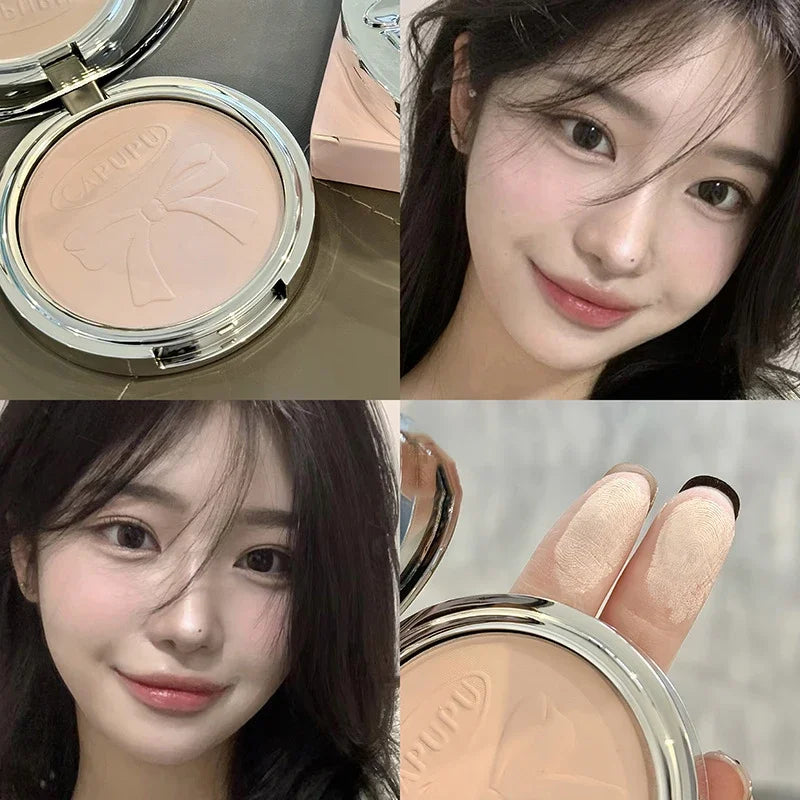 Bowknot Pressed Powder Transparent White Matte Brighten Concealer Long-lasting Oil Control Face Makeup Smooth Setting Powder