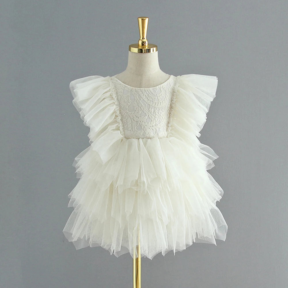 HETISO Summer Girls Birthday Dresses Pink Lace Formal Event Costumes Kids First Communion Gown Flower Wedding Dress 1-6T