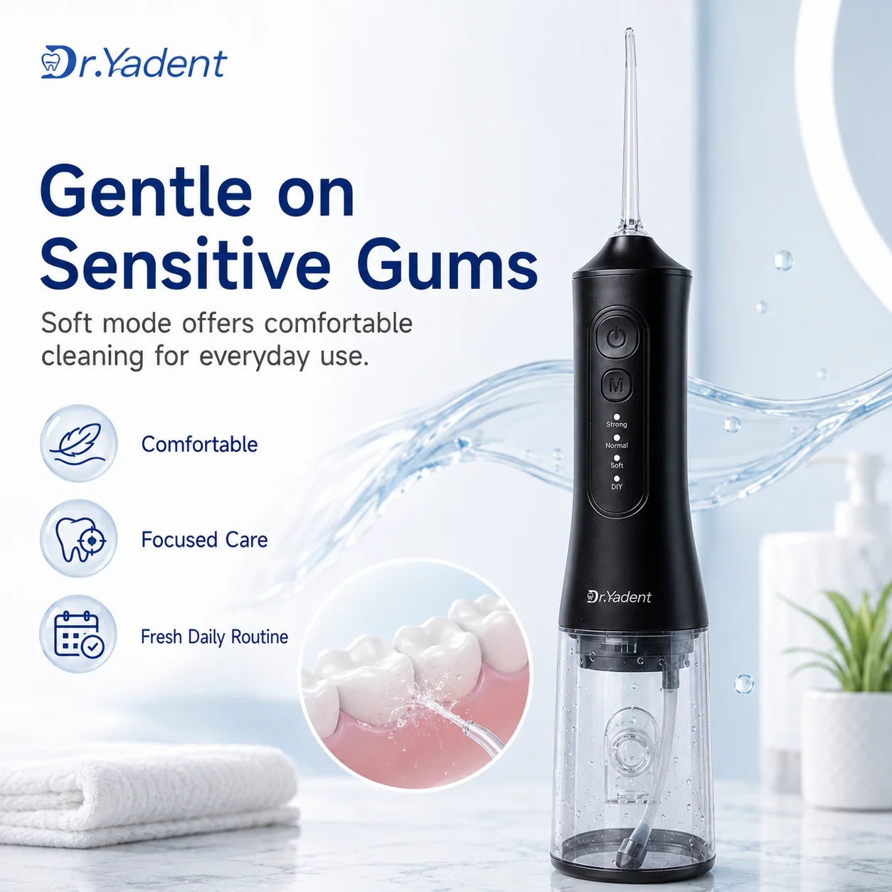Dr.Yadent YD06 Irrigador Bucal Inalámbrico con Hilo Dental de Agua 300ML Chorro de Agua Portátil Carga Rápida USB-C 7 Boquillas 4 Modos IPX7 Impermeable