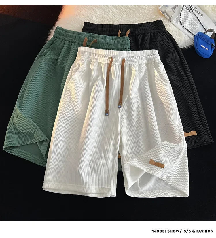 Ice Silk Casual Shorts Unisex Thin American Style Quick Dry Loose Large Size Beach Five-Quarter Pants Summer Lightweight Comfort