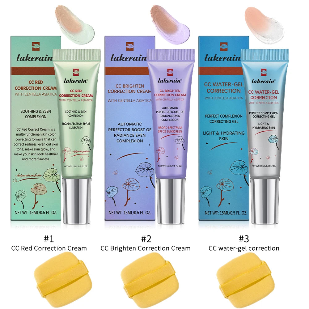 Color Changing CC Cream Foundation With Centella Korean High Coverage For Face Base Makeup For All Skin Types 3Pcs