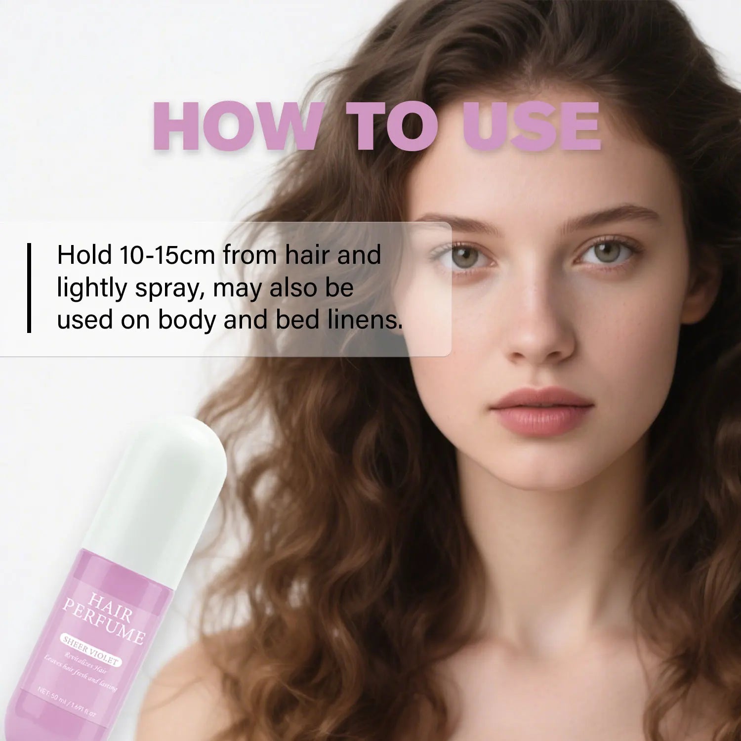 50ML Sheer Violet Hair Perfume for Women Clean Deodorizing Hair Spray & Body Mist Freshen Hair Body & Pillows Soft Musk Scent