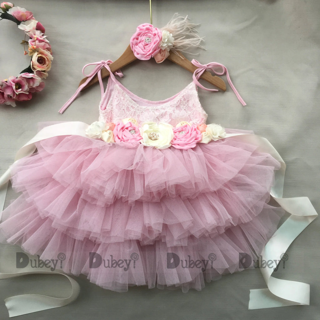 New Born Baby Girls Birthday Dress for Kids Flowers Girls Party Tutus Costume Belt Headband 3pcs Outfit Set Princess Vestidos