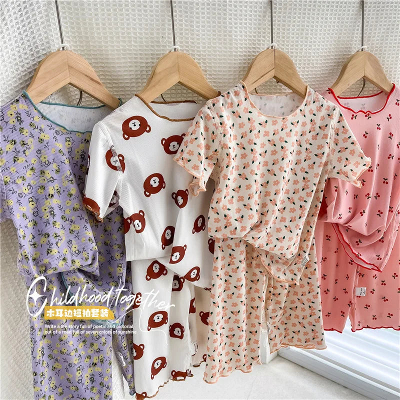 Girls Sweet Summer Style 2PCS SETS kids' sets and outfits Roupas Infantil Menina Short Sleeve T-Shirt and Shorts