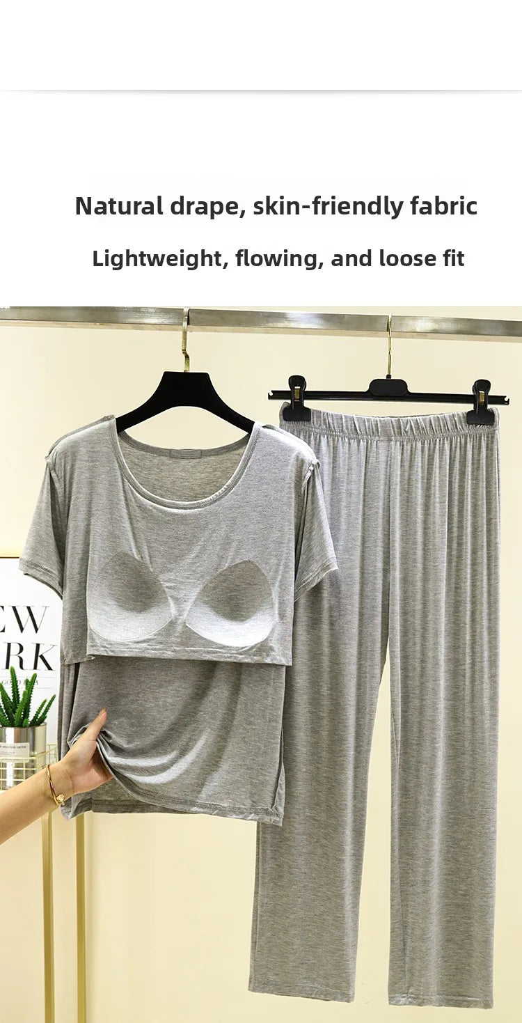 Women's Modal Two-Piece Pajama Set - Loose Lightweight Loungewear