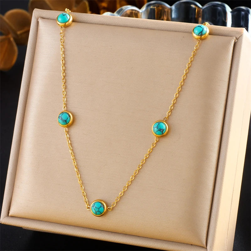 Dieyuro 316L Stainless Steel Turquoise Simplicity Necklace Earrings For Women'S 2024 New Fashion Jewelry Set Gifts