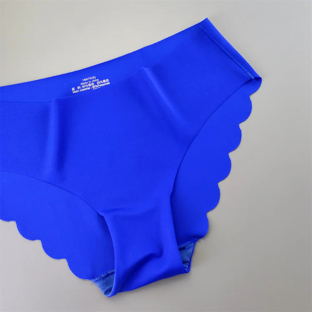 3Pcs/set Ruffle Cut Ice Silk Seamless Underwear Women Plus Size Thin Panties Drop Waist Hip Lift Briefs Female Underpants