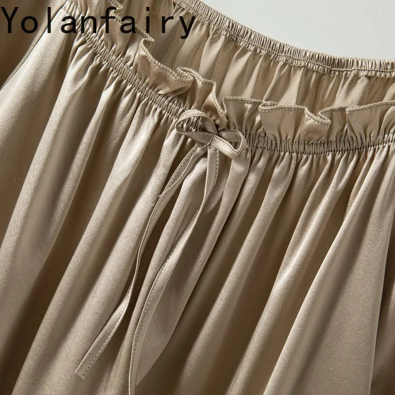 YOLANFAIRY 93% Real Mulberry Silk Pajamas for Woman 2026 Spring Summer High-end Sets Woman 2 Piece Short Sleeve Pijamas De Mujer