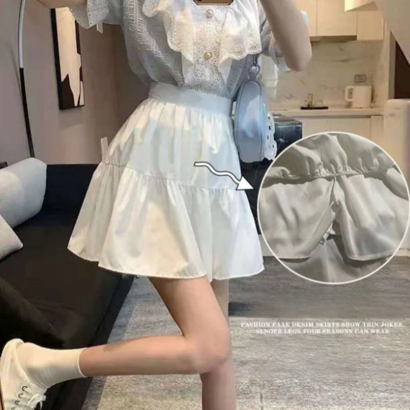 Korean Chic Y2K Sweet Girl's White Princess Mini Skirt Ballet-style Tiered Skirt Elastic High Waist Cake Skirt Shorts All-match
