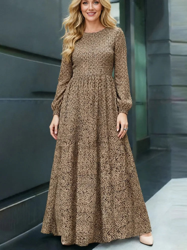 New Fashion Polka Dot Long Sleeve Long Dress for Women Spring Summer O Neck Evening Party Dresses Loose Waist Lady's Dress Robe