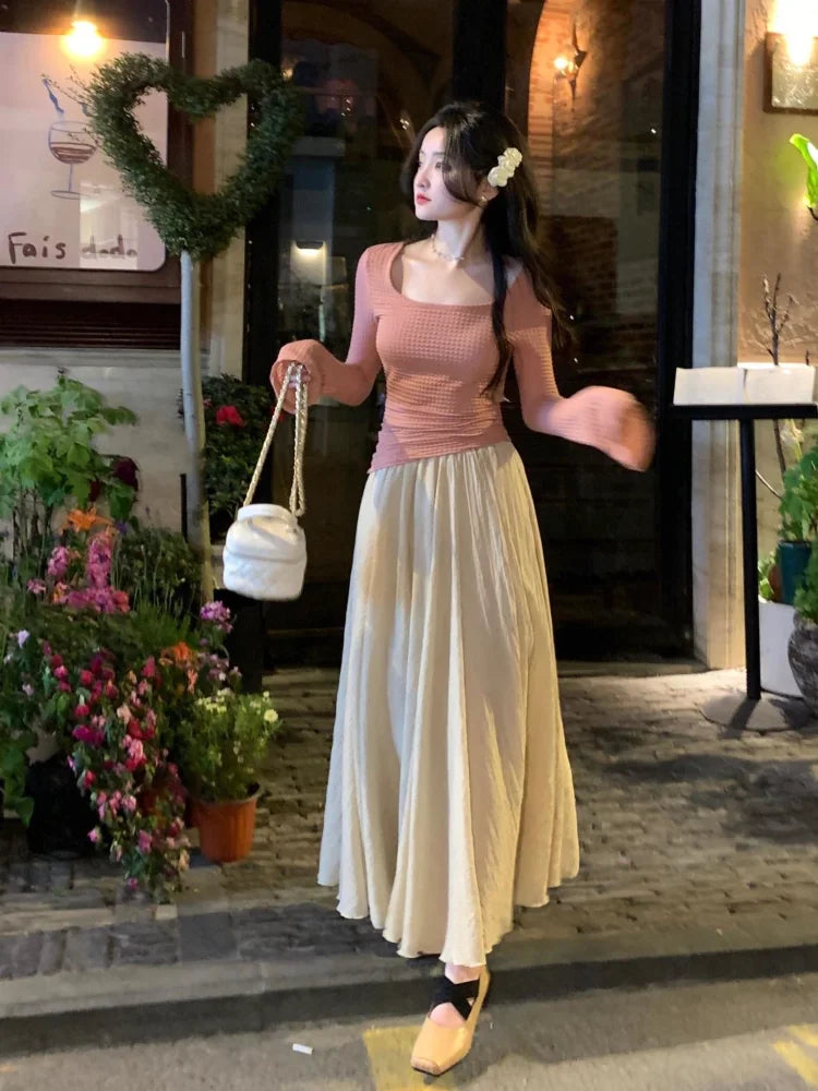 High Quality Cotton Linen Maxi Skirt Women Casual Elastic High Waist Pleated A-Line Beach Skirts Boho Saia Feminina Faldas Jupe