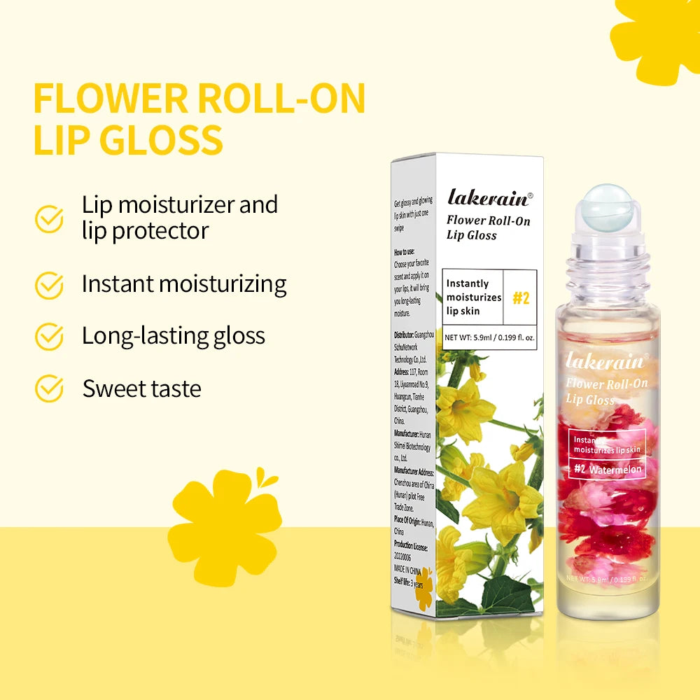 Lip Oil Gloss Blossom Scented Roll on Lip Gloss Infused with Real Flowers Mango Watermelon Strawberry