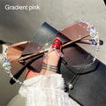 Vintage Female Eyewear UV400 Women Sun Glasses Gradient Rhinestone Sunglasses Rimless Sunglasses