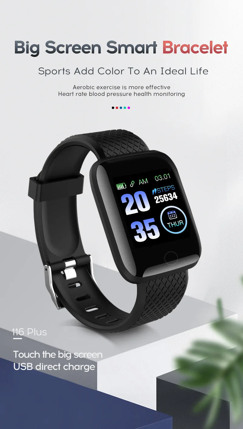 116plus Smart Watch Hombres y Mujeres Pantalla Táctil Completa Reloj Deportivo de Fitness Hombre IP67 Impermeable Bluetooth para Ios Android Smartwatch