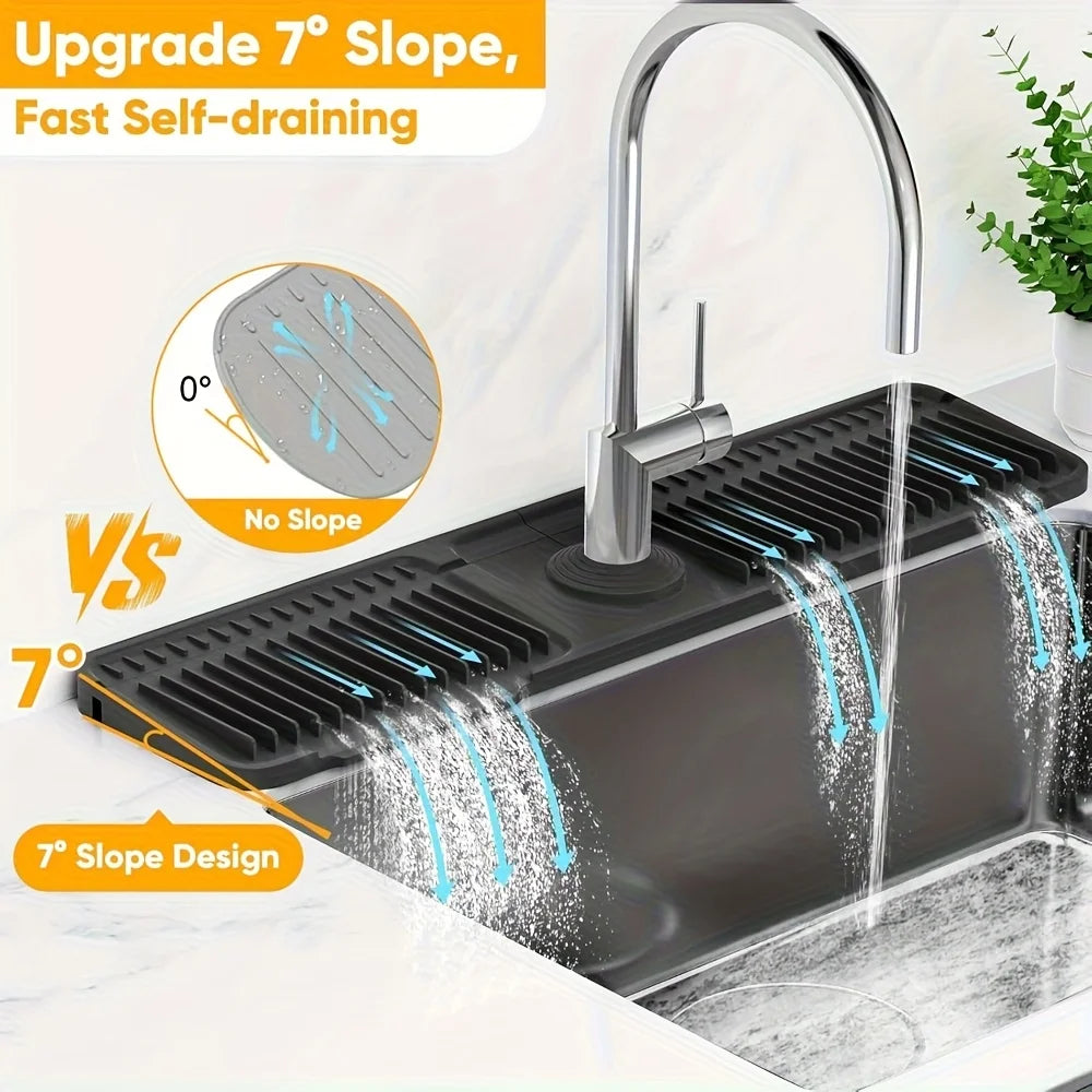 Protector contra salpicaduras para fregadero de cocina con diseño de pendiente de 7°, drenaje rápido, fijación a presión, recogedor de salpicaduras para encimeras de cocina y baño