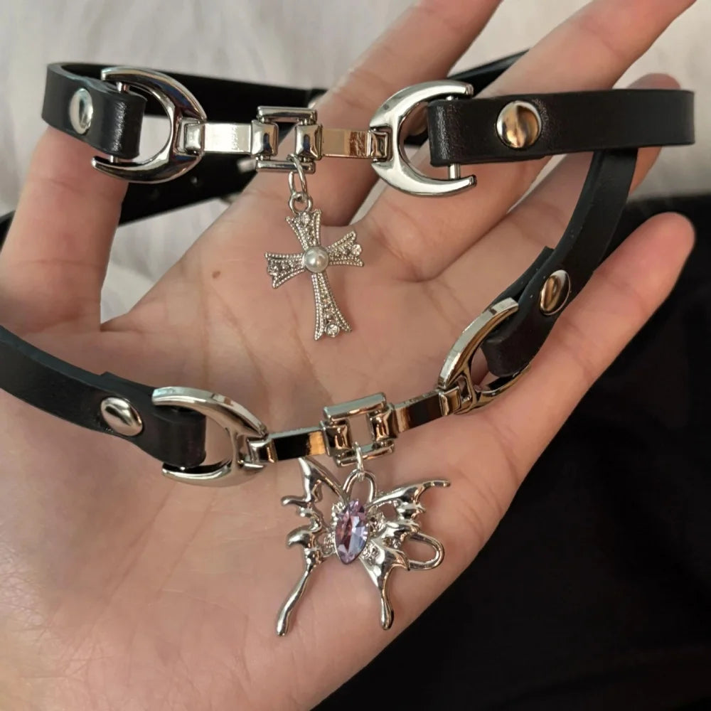 Y2K Charm Pu Leather Sexy Choker Vintage Necklaces For Women'S Spice Girls Goth Jewelry Accessories
