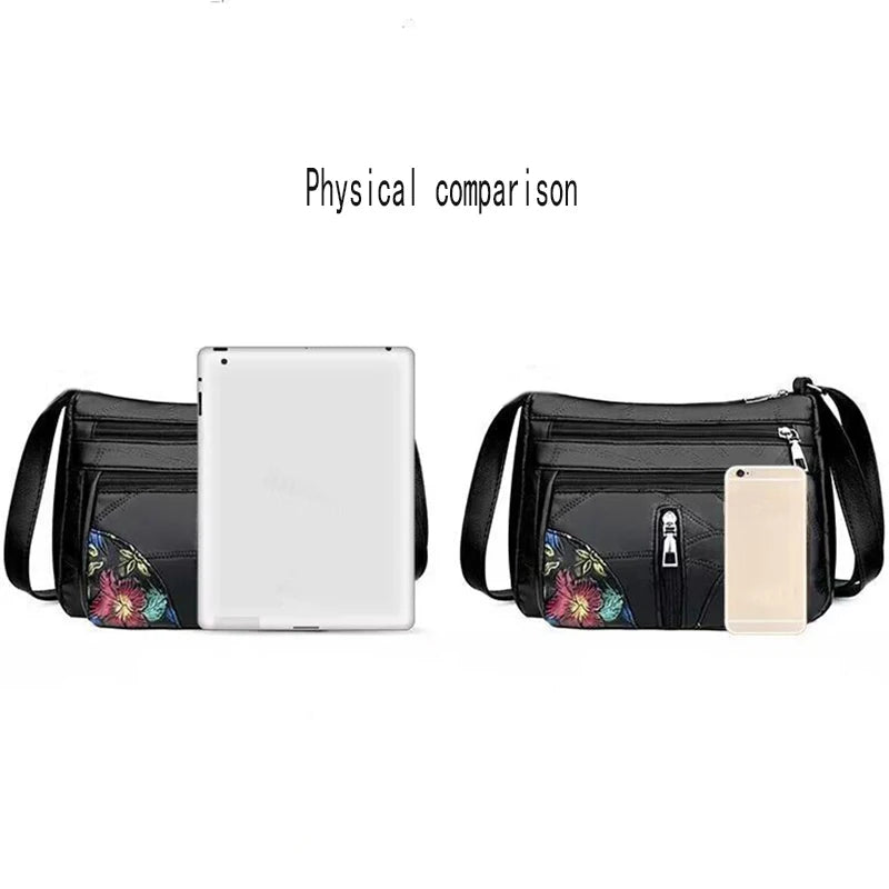 The lady's crossbody bag is made of PU material and features printed patterns, perfect for traveling and shopping.