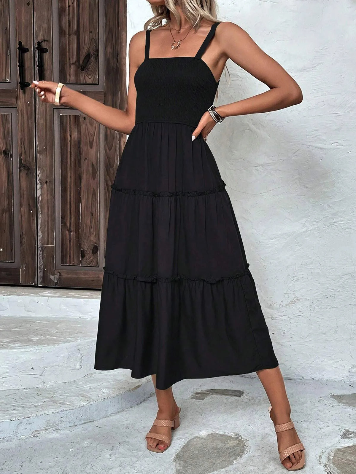 Summer Sexy Bodycon Tube Strap Dress for Party Beachwear Women's Ruched Bust Ruffle Hem Sleeveless Slip Dress