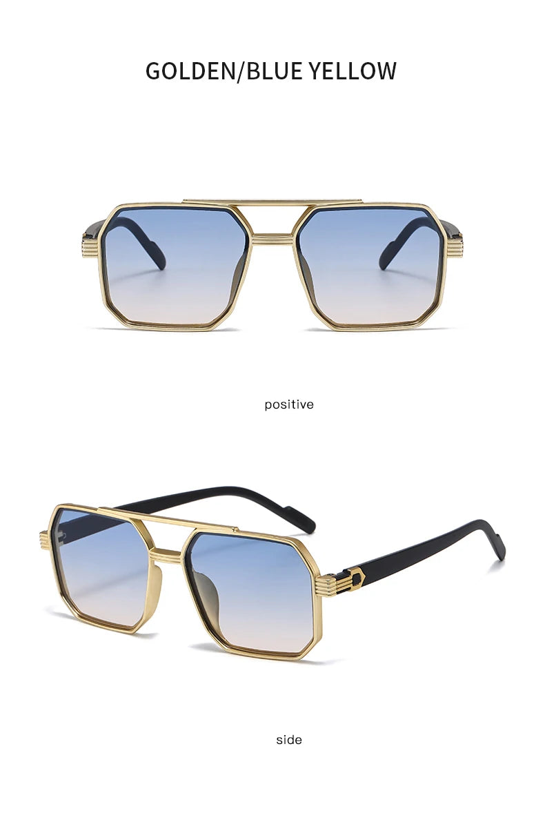 Hiking 3pcs Retro Large Frame Square Anti Light Glasses Classic Double Beam Metal Frame Shades Fashion Men'S Gradient Eyeglasses