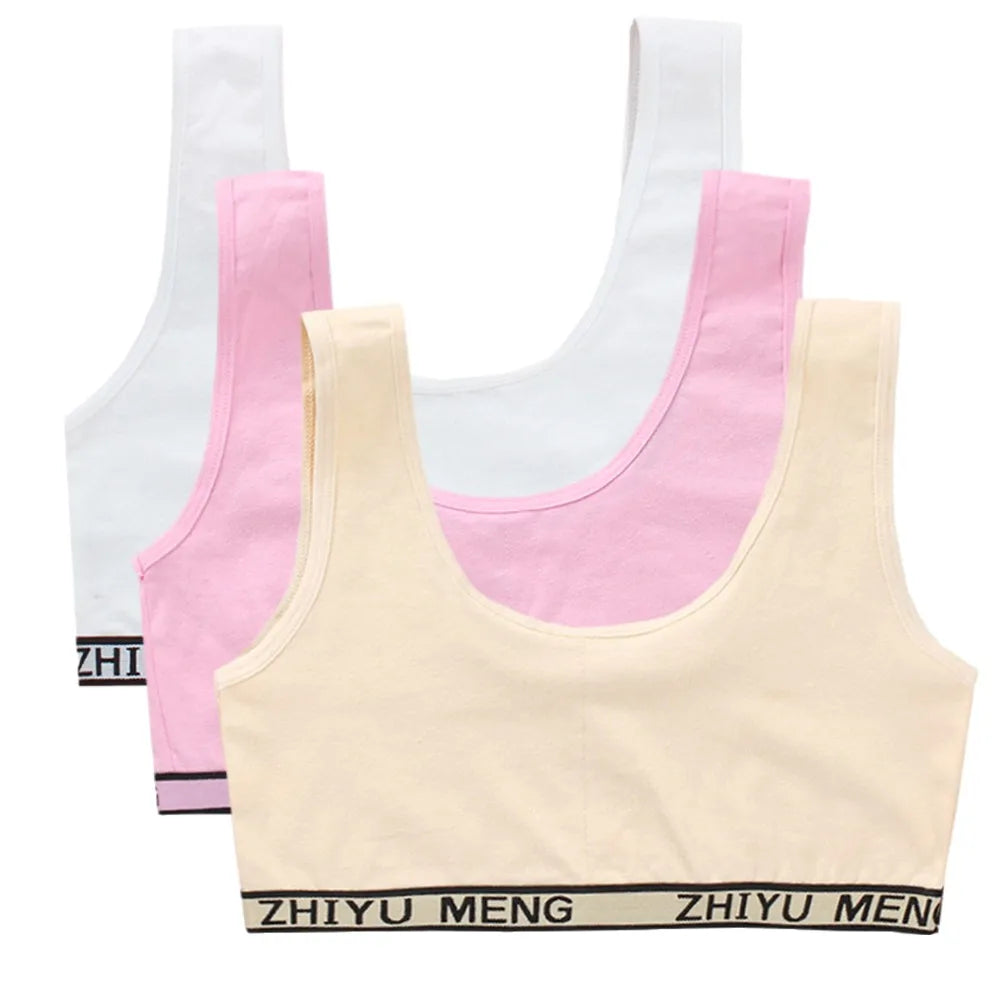 1/3PCS Teenage Girls Training Bras Vests Puberty Adolesent Students Underwear Brassiere Letters Wireless Children Tube Tank Tops